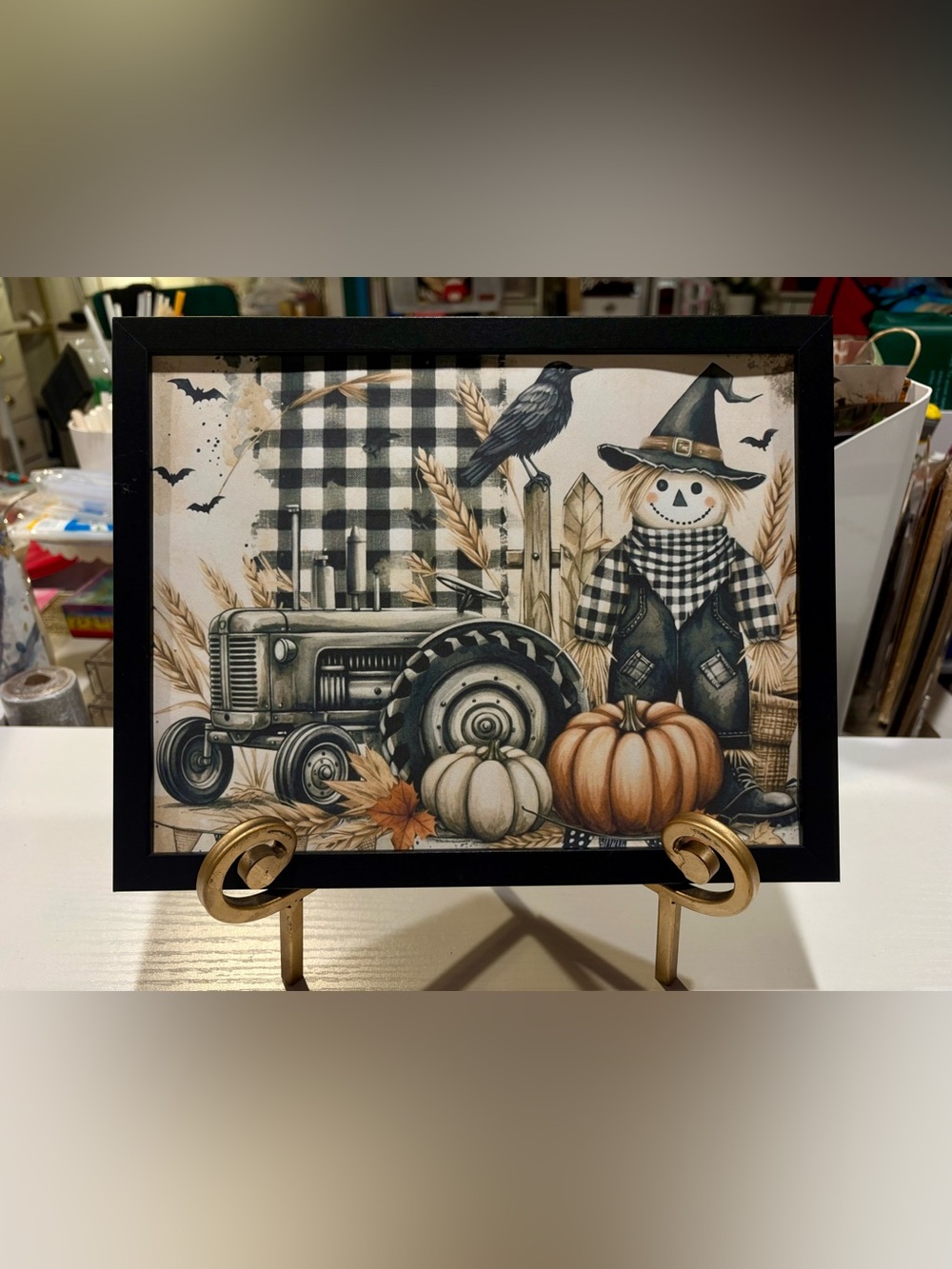 Framed Autumn Farmhouse Scarecrow 8x10 Wall Art